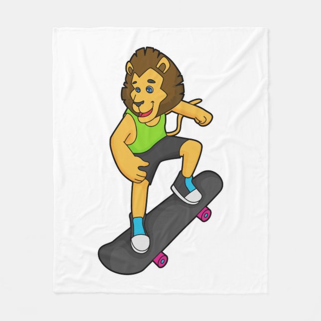 Lion Skater Skateboard Fleece Blanket (Front)