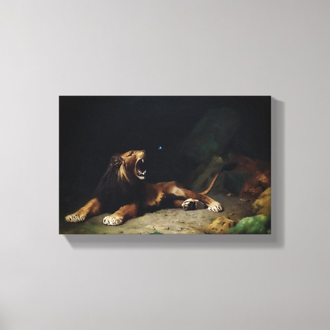 Lion Snapping at a Butterfly Canvas Print (Front)
