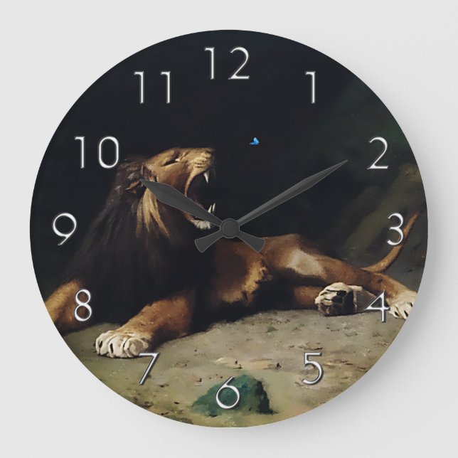 Lion Snapping at a Butterfly Large Clock (Front)