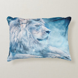Lion snow lying down art animal accent pillow