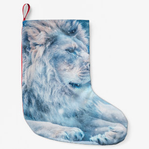 Lion snow lying down art animal small christmas stocking