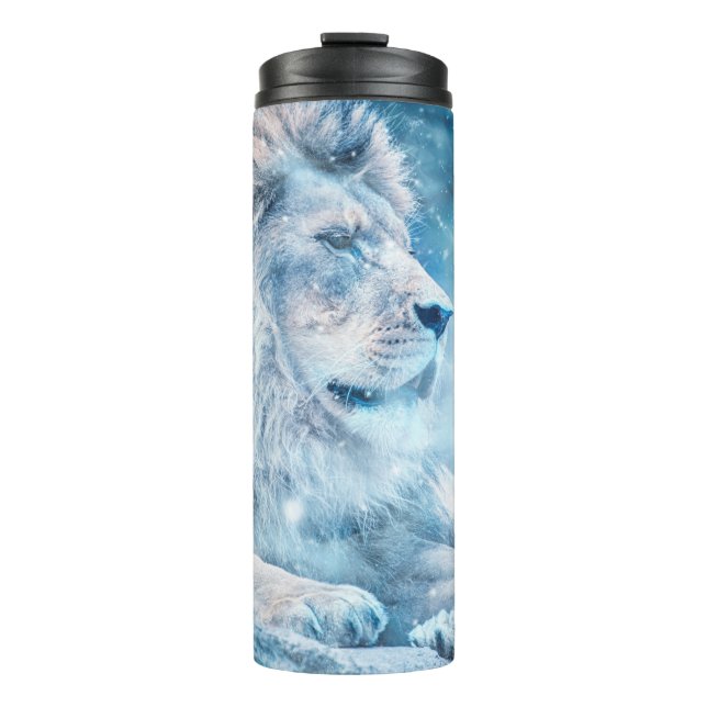 Lion snow lying down art animal thermal tumbler (Front)