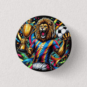 Lion Soccer Champion Trophy Football Victory 1 Inch Round Button