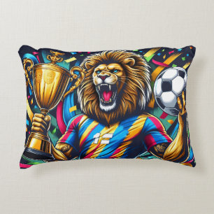 Lion Soccer Champion Trophy Football Victory Accent Pillow