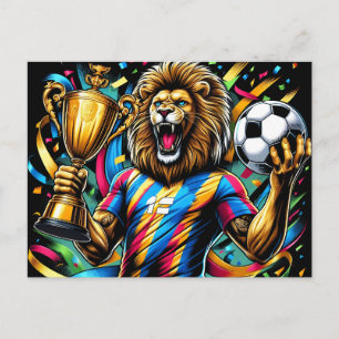 Lion Soccer Champion Trophy Football Victory Announcement Postcard