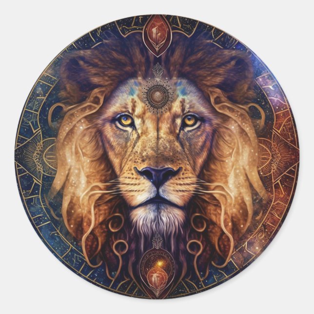 Lion Spirit Mandala Visionary Art Classic Round Sticker (Front)