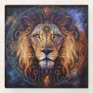 Lion Spirit Mandala Visionary Art Glass Coaster