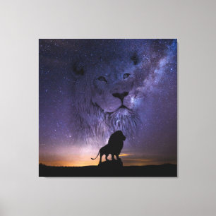Lion Spirit & Silhouette in night Sky Canvas Print