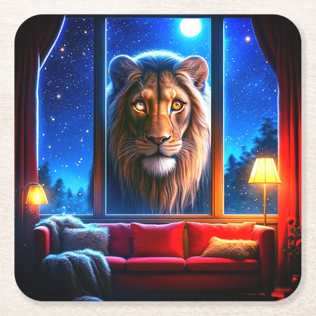 Lion Square Paper Coaster (Front)