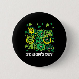 Lion St Patricks Day Cute Animal Shamrock Clover  2 Inch Round Button