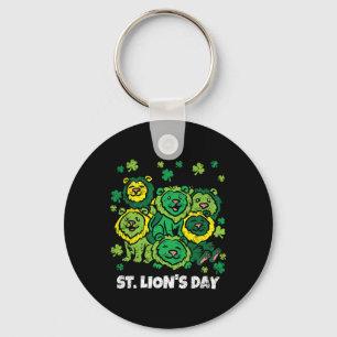 Lion St Patricks Day Cute Animal Shamrock Clover Keychain