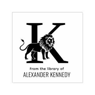 Lion Standing Silh Over Single Initial Name Book Self-inking Stamp