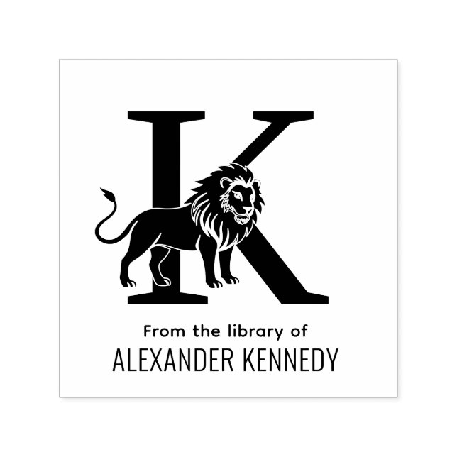 Lion Standing Silh Over Single Initial Name Book Self-inking Stamp (Design)