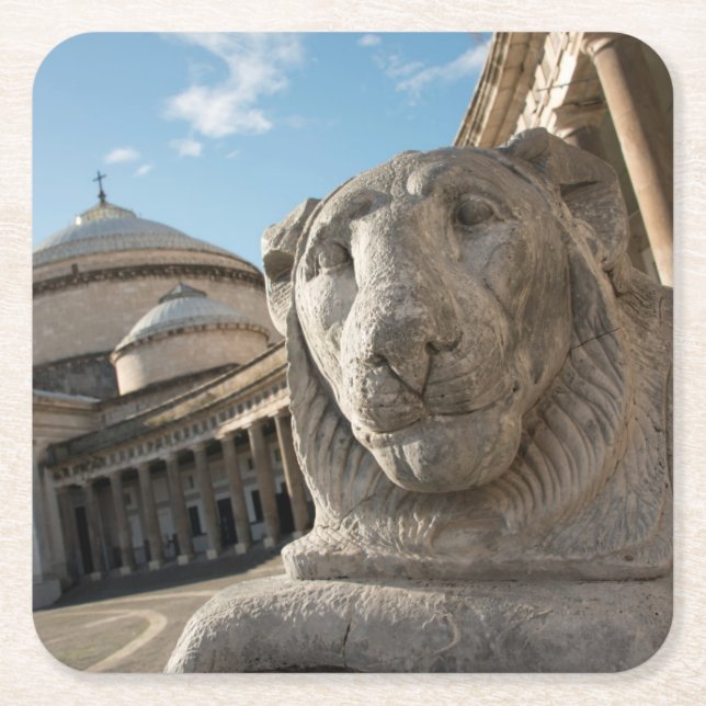 Lion statue in front of San Francesco di Paola Square Paper Coaster (Front)