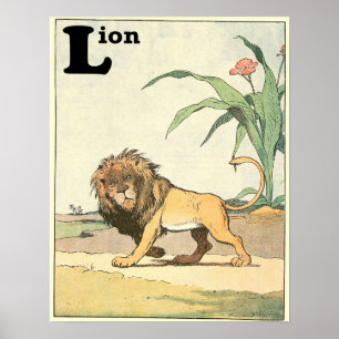 Lion Story Book Illustrated Alphabet Poster