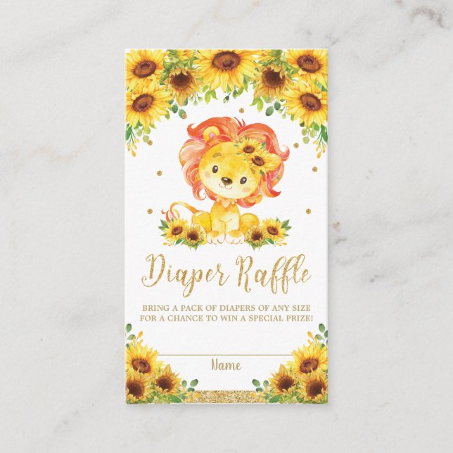 Lion Sunflower Baby Shower Diaper Raffle Ticket Enclosure Card (Front)