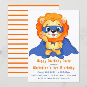 Lion Superhero 3e anniversaire Invitations