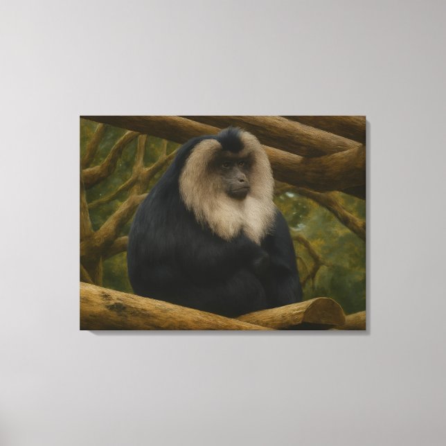 Lion-Tailed Macaque in Forest Sanctuary Canvas Print (Front)