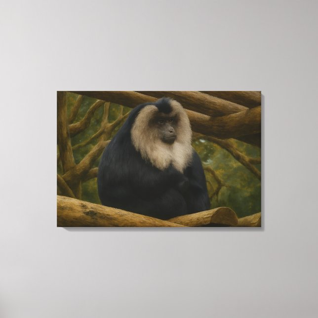 Lion-Tailed Macaque in Forest Sanctuary Canvas Print (Front)