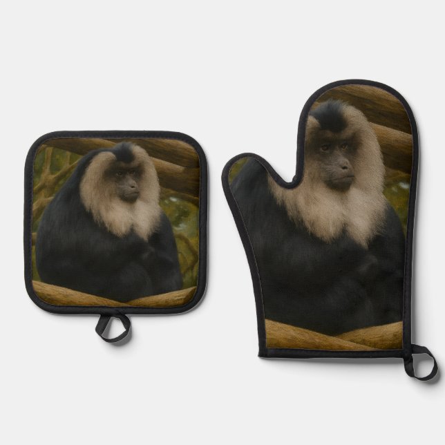 Lion-Tailed Macaque in Forest Sanctuary Oven Mitt & Pot Holder Set (Front)