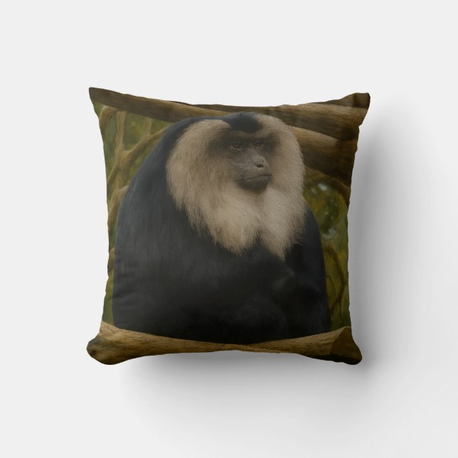 Lion-Tailed Macaque in Forest Sanctuary Throw Pillow (Front)