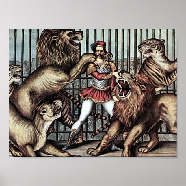 Lion Tamer In Cage With Lions Circus Poster (Front)