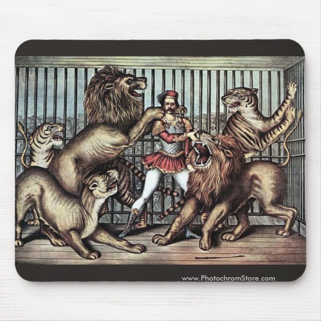 Lion Tamer In Cage With Lions Circus Poster Mouse Pad (Front)