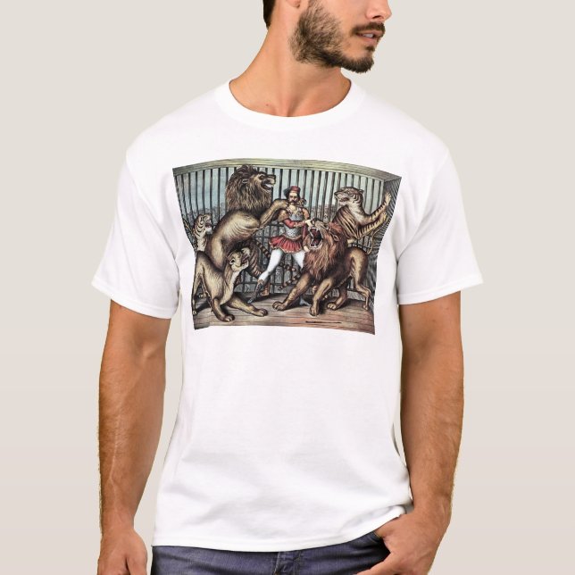 Lion Tamer In Cage With Lions Circus Poster T-Shirt (Front)