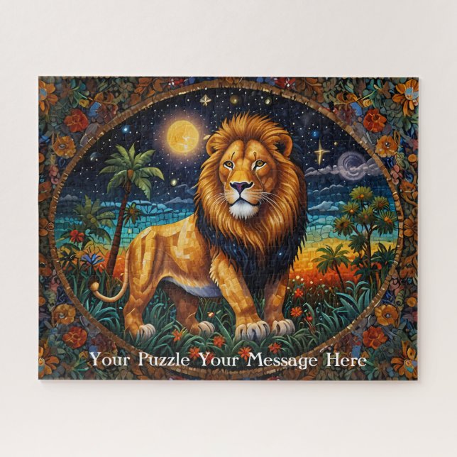 Lion tapestry fantasy painting mosaic diamond jigsaw puzzle (Horizontal)