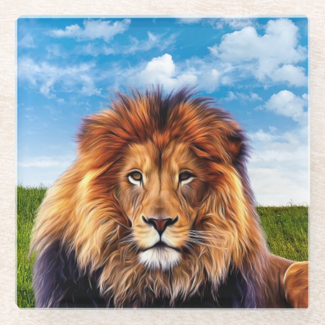 Lion The King of Forest-15475 Glass Coaster (Front)