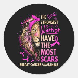 Lion The Strongest Warriors Breast Cancer Awarenes Classic Round Sticker