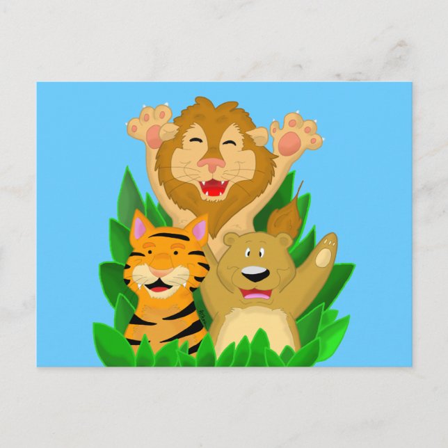 Lion Tiger and Bear Cartoon Postcard (Front)