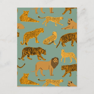Lion, Tiger and Leopard Pattern Postcard