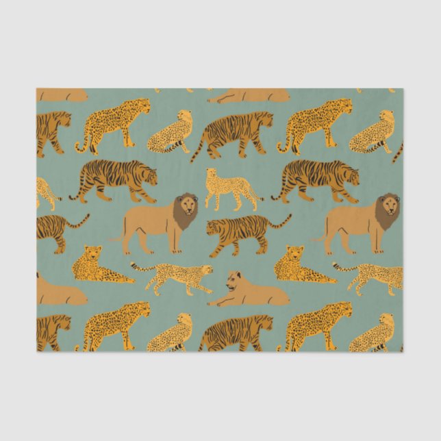 Lion, Tiger and Leopard Pattern  Tissue Paper (Front)