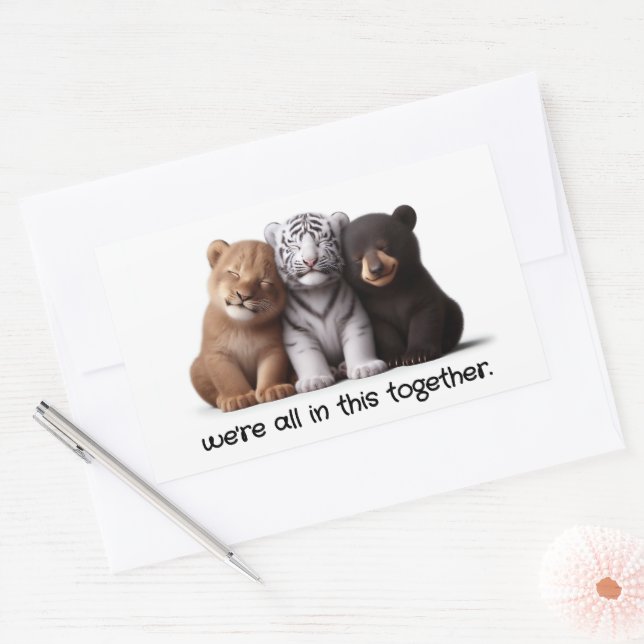 Lion, Tiger, & Bear Cubs Cuddling Best Friends Sticker (Envelope)
