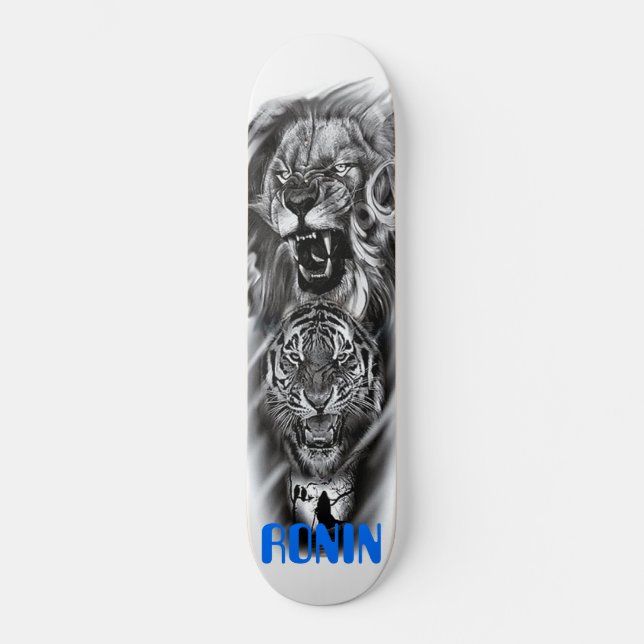 Lion Tiger Cat Crow Girl Silhouette Skateboard  (Front)