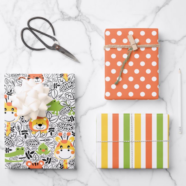 Lion Tiger Giraffe Gator Wrapping Paper Set (Front)