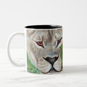 Lion & Tiger  hand drawn portrait Two-Tone Coffee Mug