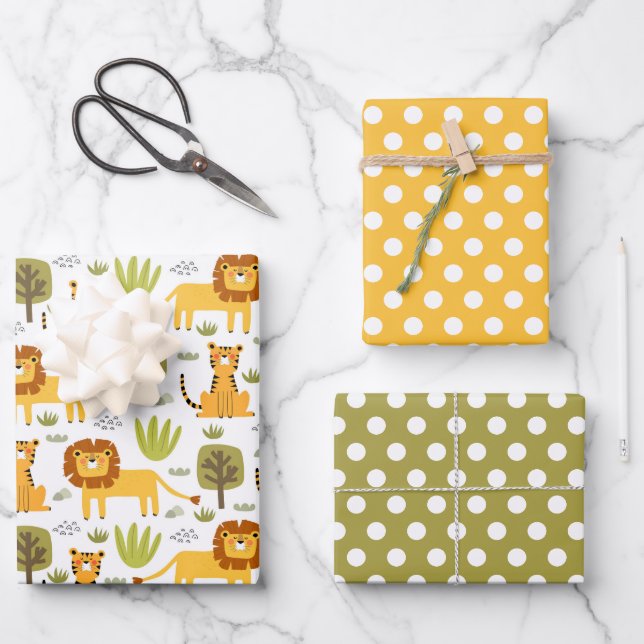 Lion Tiger Jungle Enveloppement Papier Ensemble de (Recto)