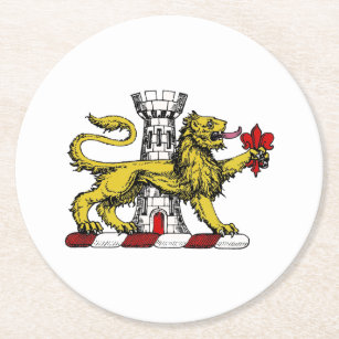 Lion Tower Fleur de Lis Crest Emblem C Round Paper Coaster