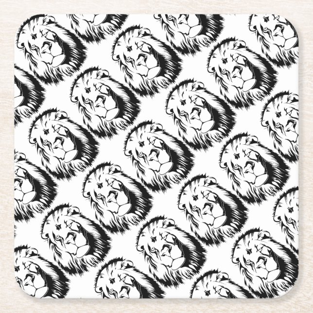 Lion Tribal 002 Square Paper Coaster (Front)