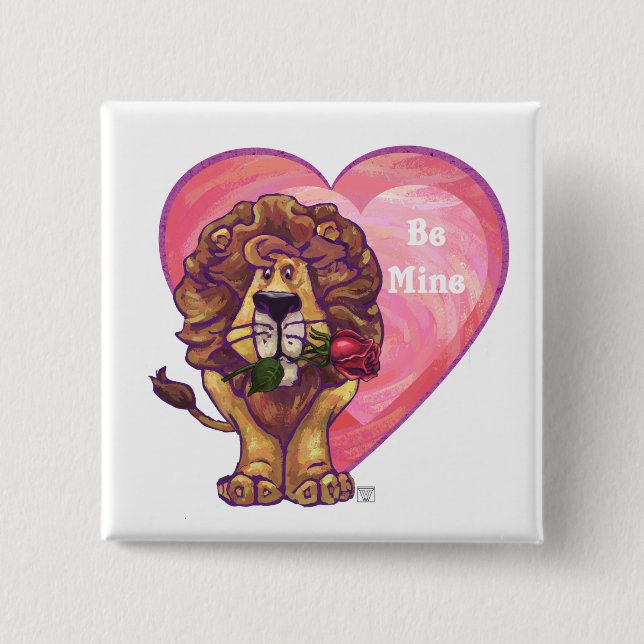 Lion Valentine's Day 2 Inch Square Button (Front)
