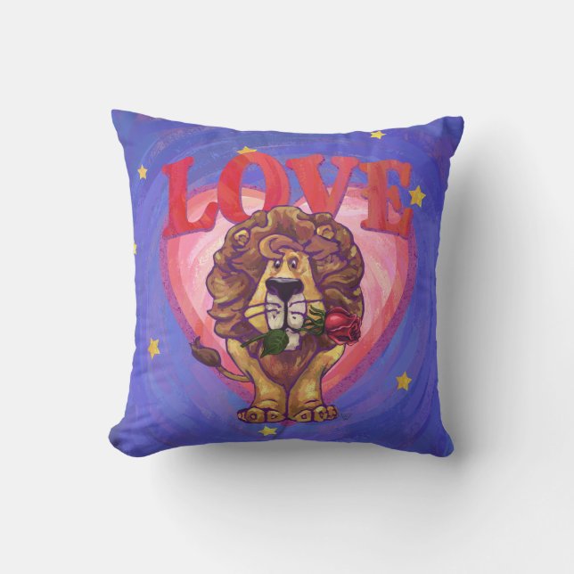 Lion Valentine's Day Throw Pillow (Front)