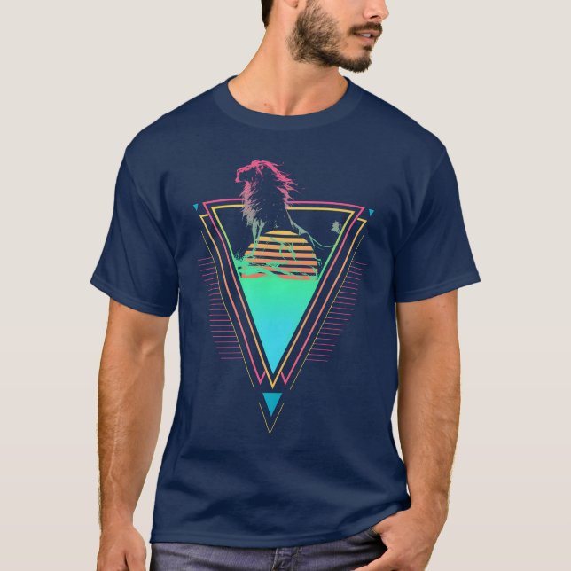 Lion Vaporwave Synthwave 90s 80s Sunset funny T-Shirt (Front)