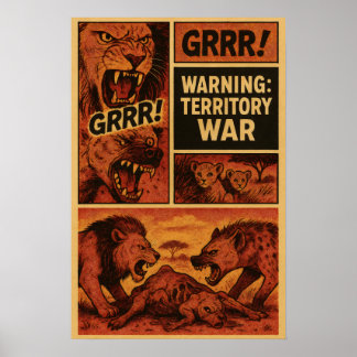 Lion vs Hyena – Territory War Comic Panel Poster