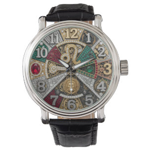 Lion Watch, zodiac sign, Steampunk, gems Watch