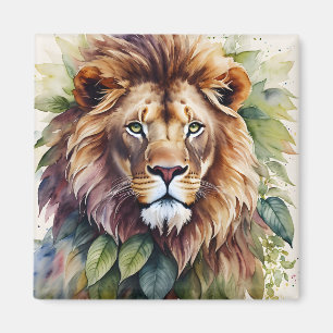 Lion Watercolor Botanical Artwork Magnet
