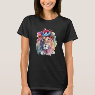 Lion Watercolor Floral Lion Artwork Animal King T-Shirt