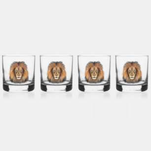 lion watercolor Leo king safari animal jungle cat Whiskey Glass