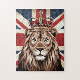 Lion Wearing a Crown British Flag Jigsaw Puzzle